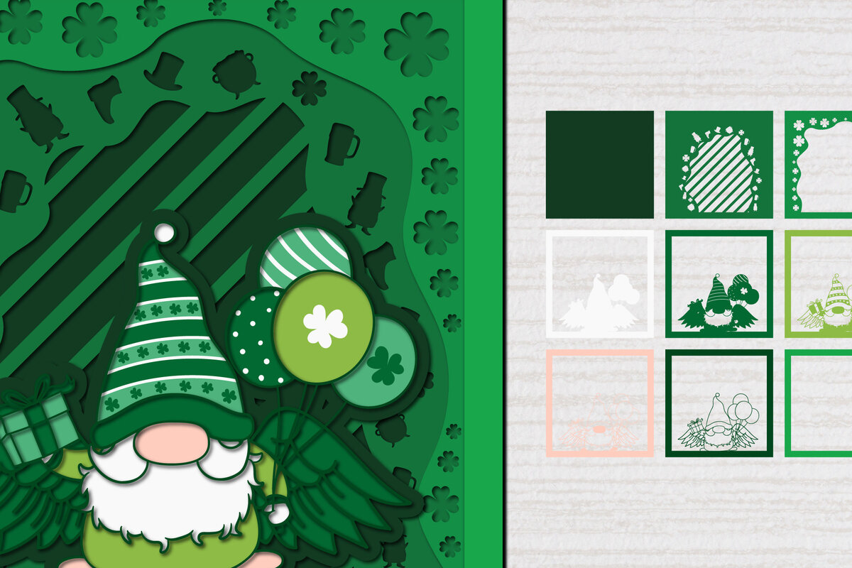 Intra απο ξύλο plywood 3mm-4mm πάχος – St. Patrick Gnome 3d Paper Cut Δίασταση  20x20 cm INTRAFABR-61783382