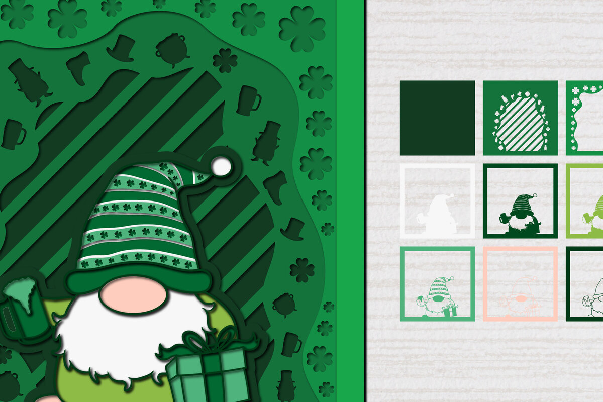 Intra απο ξύλο plywood 3mm-4mm πάχος – St. Patrick Gnome 3d Paper Cut Δίασταση  20x20 cm INTRAFABR-61783436