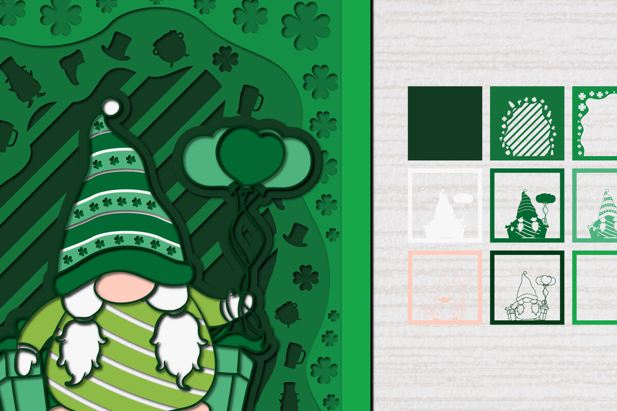 Intra απο ξύλο plywood 3mm-4mm πάχος – St. Patrick Gnome 3d Paper Cut Δίασταση  20x20 cm INTRAFABR-61783490