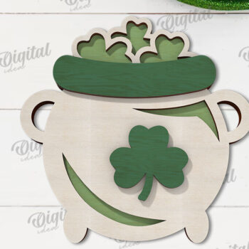 Intra απο ξύλο plywood 3mm-4mm πάχος – Κοπή με λέιζερ καζάνι St Patrick's Day Δίασταση 20x20 cm INTRAFABR-114510745 - Image 1