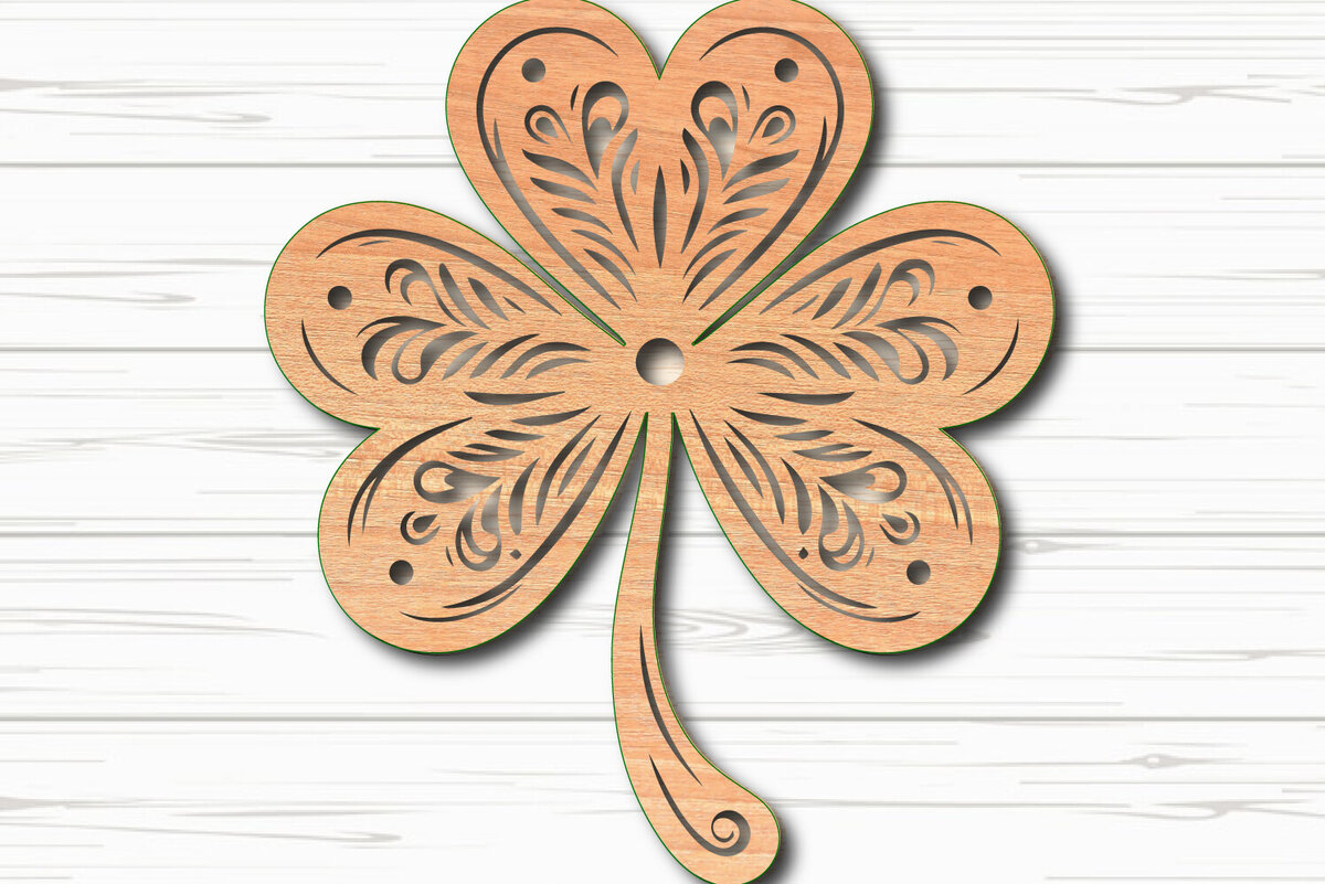 Intra απο ξύλο plywood 3mm-4mm πάχος –  κοπής με λέιζερ Clover St Patrick's Day Δίασταση  20x20 cm INTRAFABR-117805411