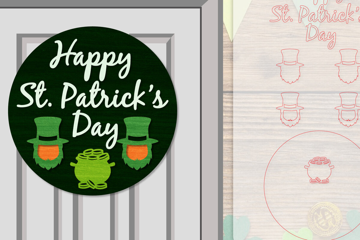 Intra απο ξύλο plywood 3mm-4mm πάχος – Κρεμάστρα πόρτας St. Patrick's Day Lasercut Δίασταση  20x20 cm INTRAFABR-117786573