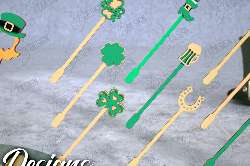 Intra απο ξύλο plywood 3mm-4mm πάχος – Πακέτο αναδευτήρων ποτών St Patrick's Day Δίασταση  20x20 cm INTRAFABR-115436794