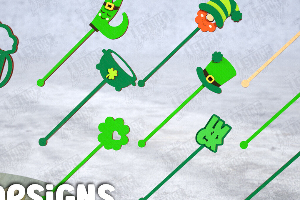 Intra απο ξύλο plywood 3mm-4mm πάχος – Πακέτο αναδευτήρων ποτών St Patrick's Day Δίασταση  20x20 cm INTRAFABR-115372389