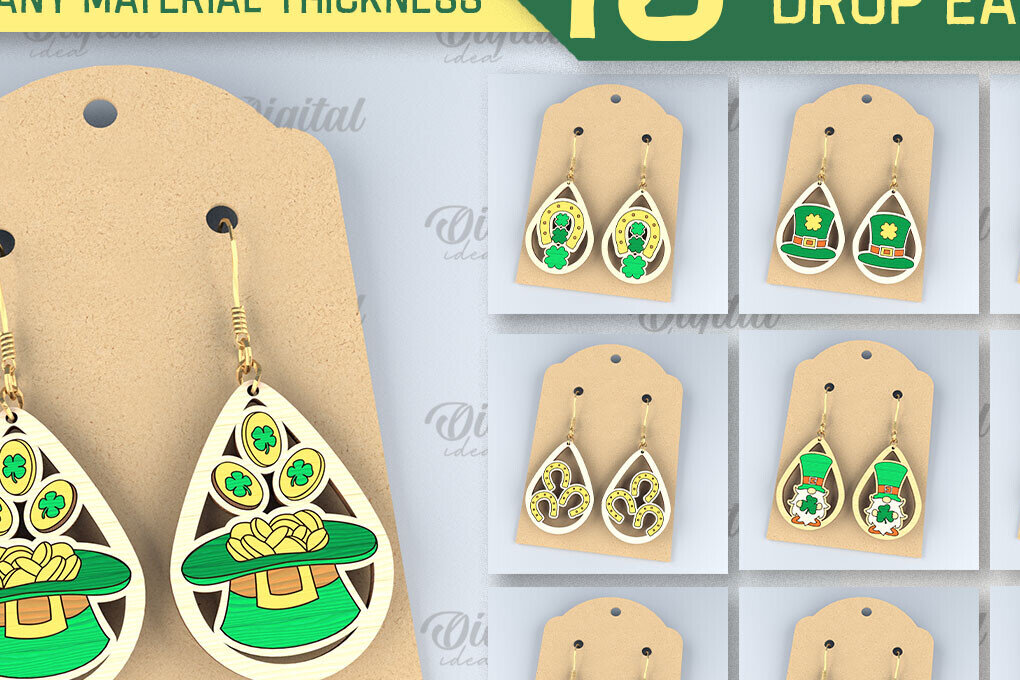 Intra απο ξύλο plywood 3mm-4mm πάχος – Πακέτο με σκουλαρίκια St. Patrick's Day Δίασταση  5x5 cm INTRAFABR-88058261
