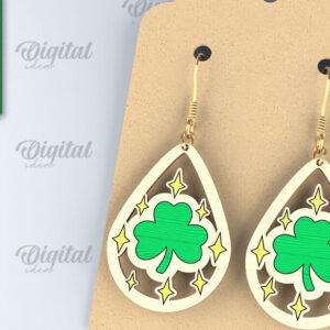 Intra απο ξύλο plywood 3mm-4mm πάχος – Σκουλαρίκια St. Patrick's Day Drop Lasercut Δίασταση  5x5 cm INTRAFABR-87838414