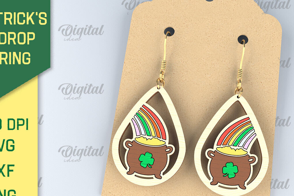 Intra απο ξύλο plywood 3mm-4mm πάχος – Σκουλαρίκια St. Patrick's Day Drop Lasercut Δίασταση  5x5 cm INTRAFABR-87837987