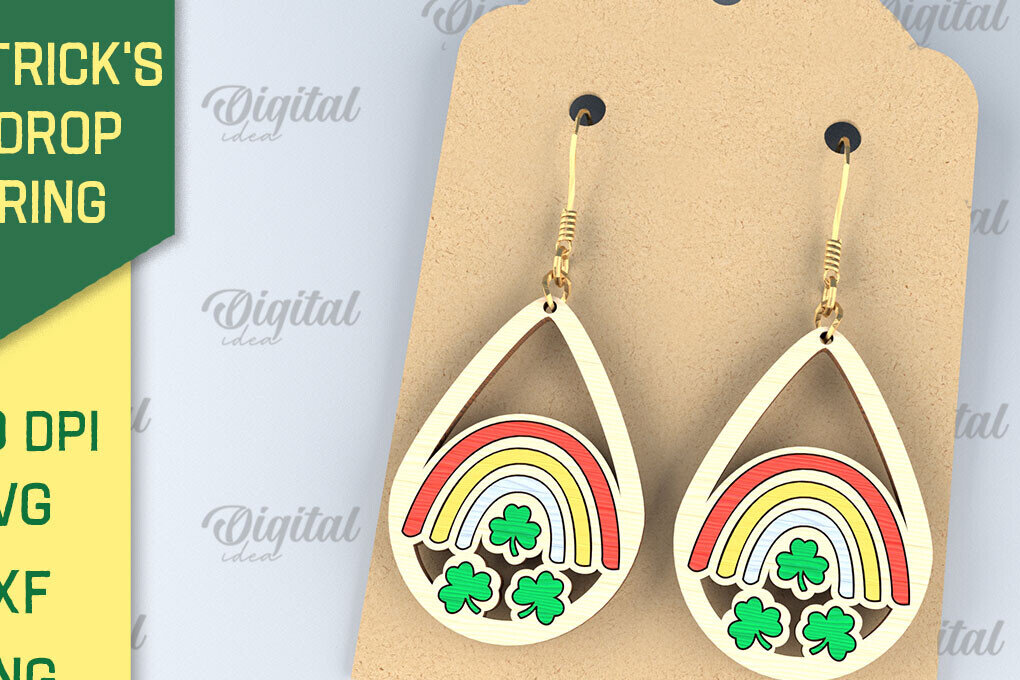 Intra απο ξύλο plywood 3mm-4mm πάχος – Σκουλαρίκια St. Patrick's Day Drop Lasercut Δίασταση  5x5 cm INTRAFABR-87838180