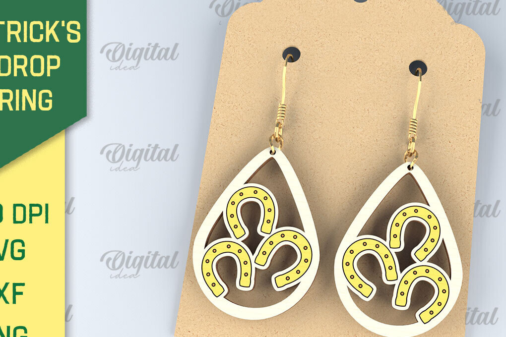 Intra απο ξύλο plywood 3mm-4mm πάχος – Σκουλαρίκια St. Patrick's Day Drop Lasercut Δίασταση  5x5 cm INTRAFABR-87838219