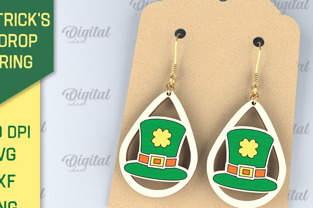 Intra απο ξύλο plywood 3mm-4mm πάχος – Σκουλαρίκια St. Patrick's Day Drop Lasercut Δίασταση  5x5 cm INTRAFABR-87838297