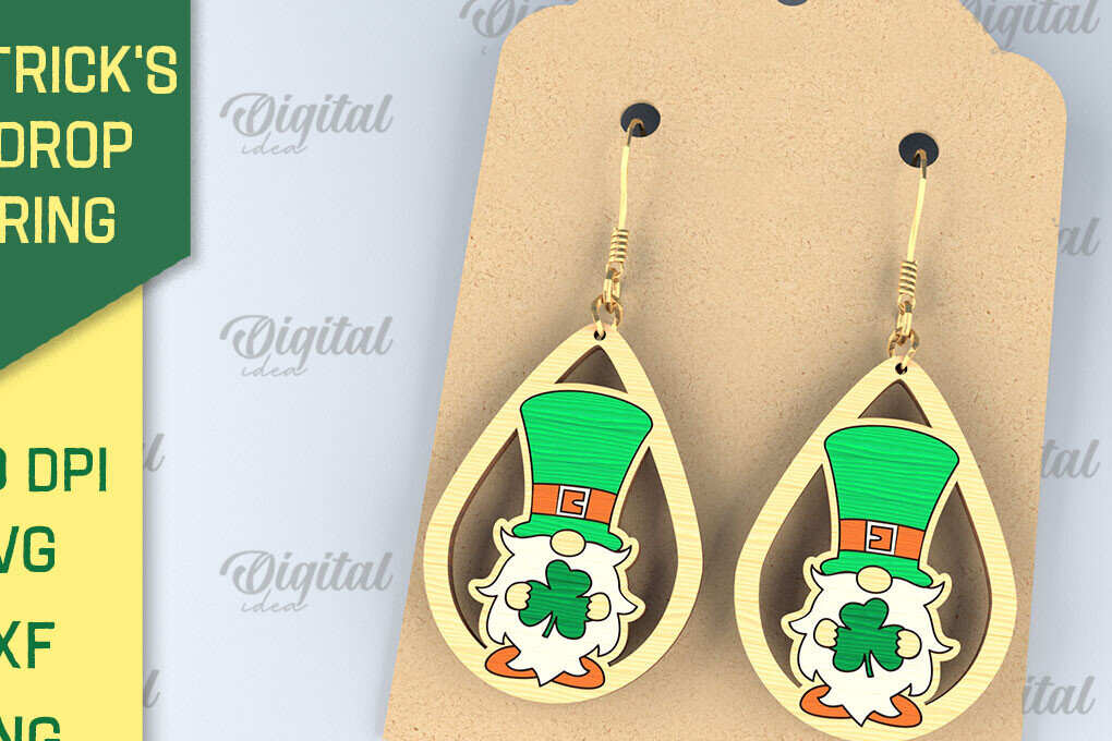 Intra απο ξύλο plywood 3mm-4mm πάχος – Σκουλαρίκια St. Patrick's Day Drop Lasercut Δίασταση  5x5 cm INTRAFABR-87838331