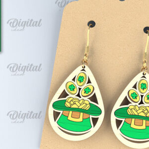 Intra απο ξύλο plywood 3mm-4mm πάχος – Σκουλαρίκια St. Patrick's Day Drop Lasercut Δίασταση  5x5 cm INTRAFABR-87838365
