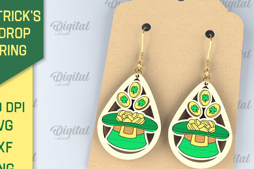 Intra απο ξύλο plywood 3mm-4mm πάχος – Σκουλαρίκια St. Patrick's Day Drop Lasercut Δίασταση  5x5 cm INTRAFABR-87838365