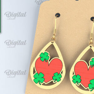 Intra απο ξύλο plywood 3mm-4mm πάχος – Σκουλαρίκια St. Patrick's Day Drop Lasercut Δίασταση  5x5 cm INTRAFABR-87838392