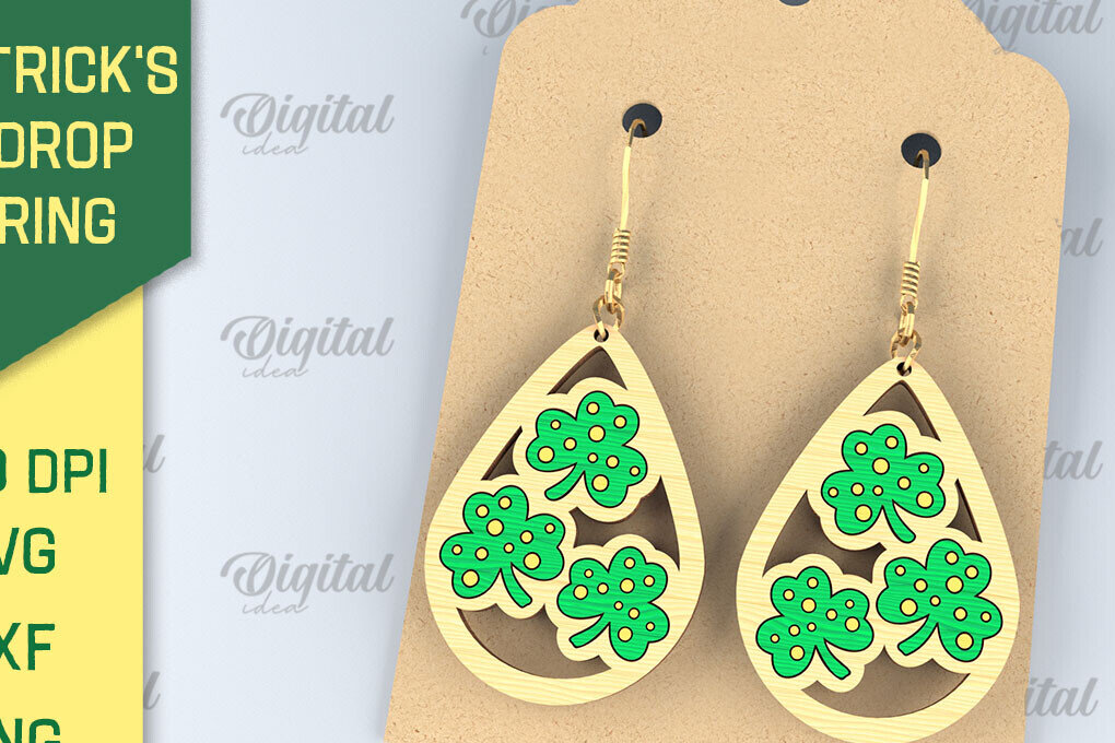 Intra απο ξύλο plywood 3mm-4mm πάχος – Σκουλαρίκια St. Patrick's Day Drop Lasercut Δίασταση  5x5 cm INTRAFABR-87837862