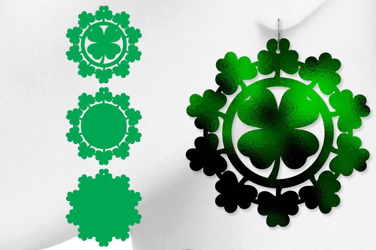 Intra απο ξύλο plywood 3mm-4mm πάχος – Σκουλαρίκια St Patrick's Day, 4 φύλλα τριφύλλι Δίασταση  5x5 cm INTRAFABR-6890458