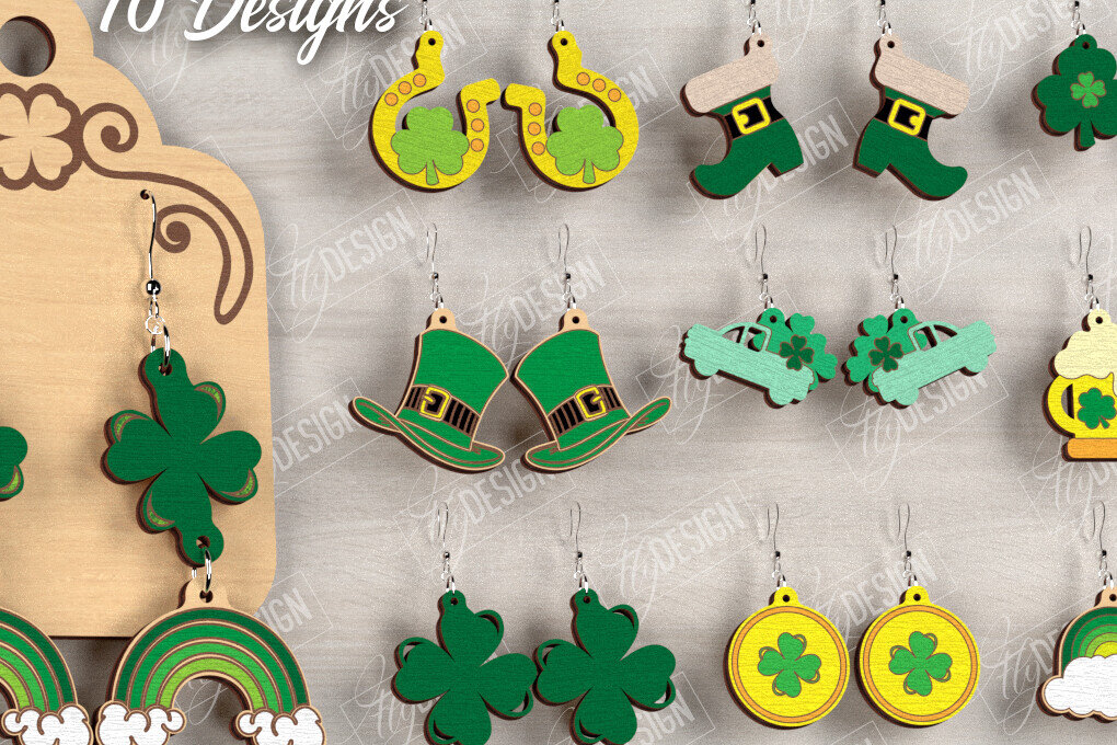 Intra απο ξύλο plywood 3mm-4mm πάχος – Πακέτο σκουλαρίκια St Patrick's Day | CNC Δίασταση  5x5 cm INTRAFABR-115434927