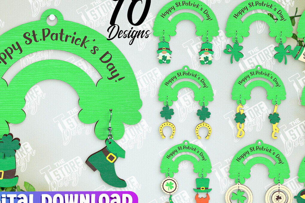 Intra απο ξύλο plywood 3mm-4mm πάχος – Πακέτο σκουλαρίκια St Patrick's Day | CNC Δίασταση  5x5 cm INTRAFABR-114248233