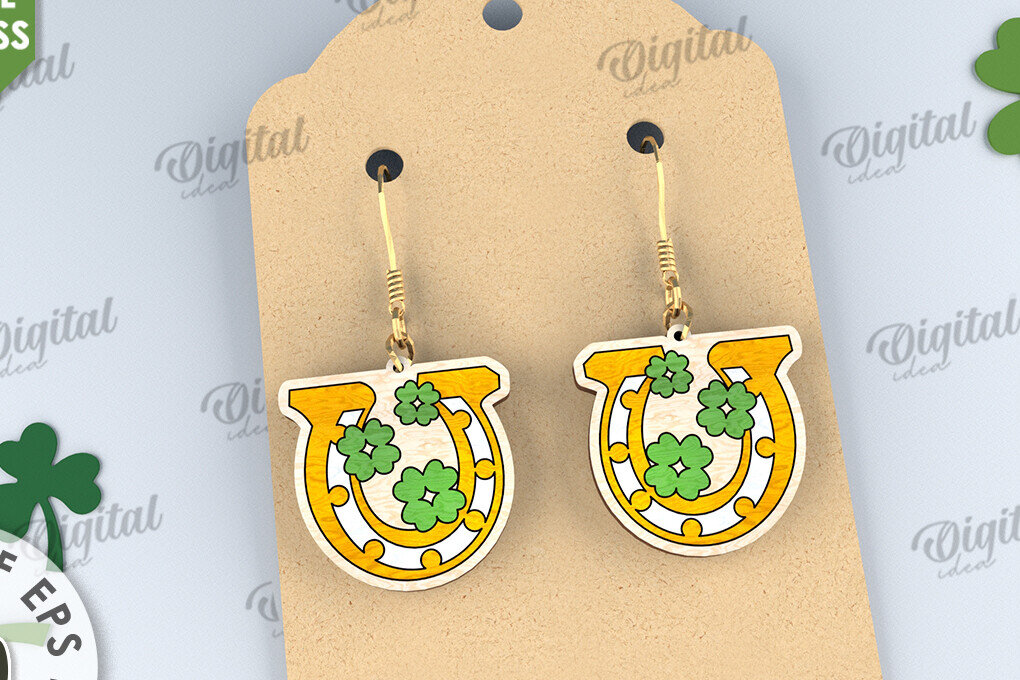 Intra απο ξύλο plywood 3mm-4mm πάχος – St Patricks Day Σκουλαρίκια με λέιζερ Δίασταση  5x5 cm INTRAFABR-114201296