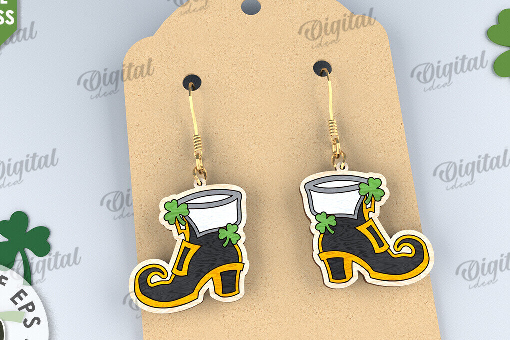 Intra απο ξύλο plywood 3mm-4mm πάχος – St Patricks Day Σκουλαρίκια με λέιζερ Δίασταση  5x5 cm INTRAFABR-114201414