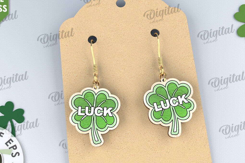 Intra απο ξύλο plywood 3mm-4mm πάχος – St Patricks Day Σκουλαρίκια με λέιζερ Δίασταση  5x5 cm INTRAFABR-114201622