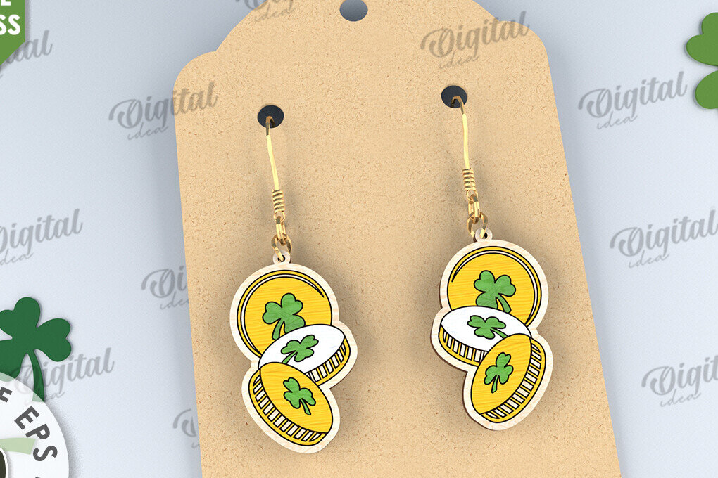 Intra απο ξύλο plywood 3mm-4mm πάχος – St Patricks Day Σκουλαρίκια με λέιζερ Δίασταση  5x5 cm INTRAFABR-114201718