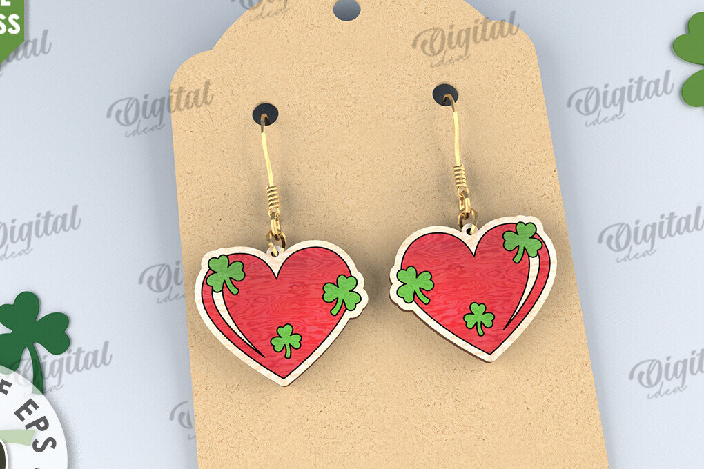 Intra απο ξύλο plywood 3mm-4mm πάχος – St Patricks Day Σκουλαρίκια με λέιζερ Δίασταση  5x5 cm INTRAFABR-114202048