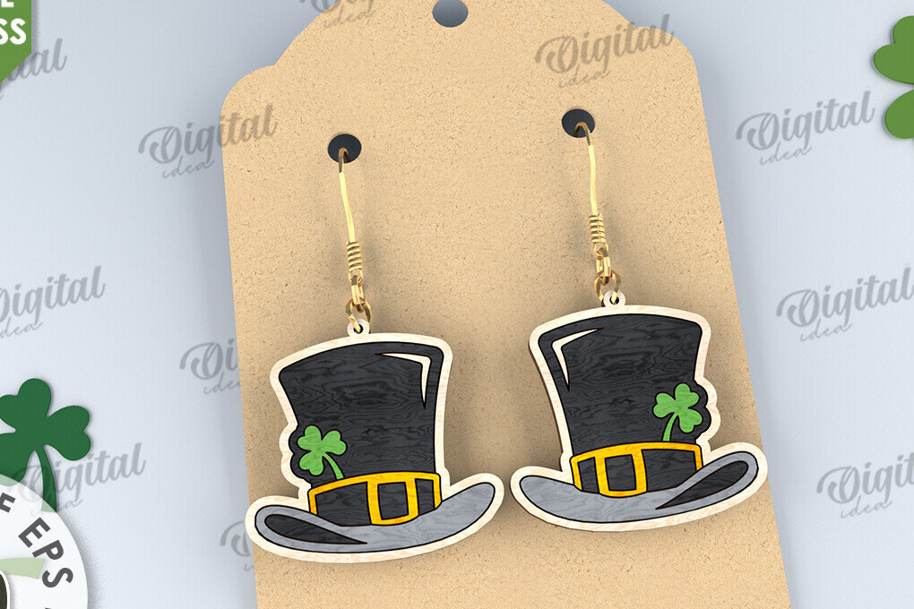 Intra απο ξύλο plywood 3mm-4mm πάχος – St Patricks Day Σκουλαρίκια με λέιζερ Δίασταση  5x5 cm INTRAFABR-114201168