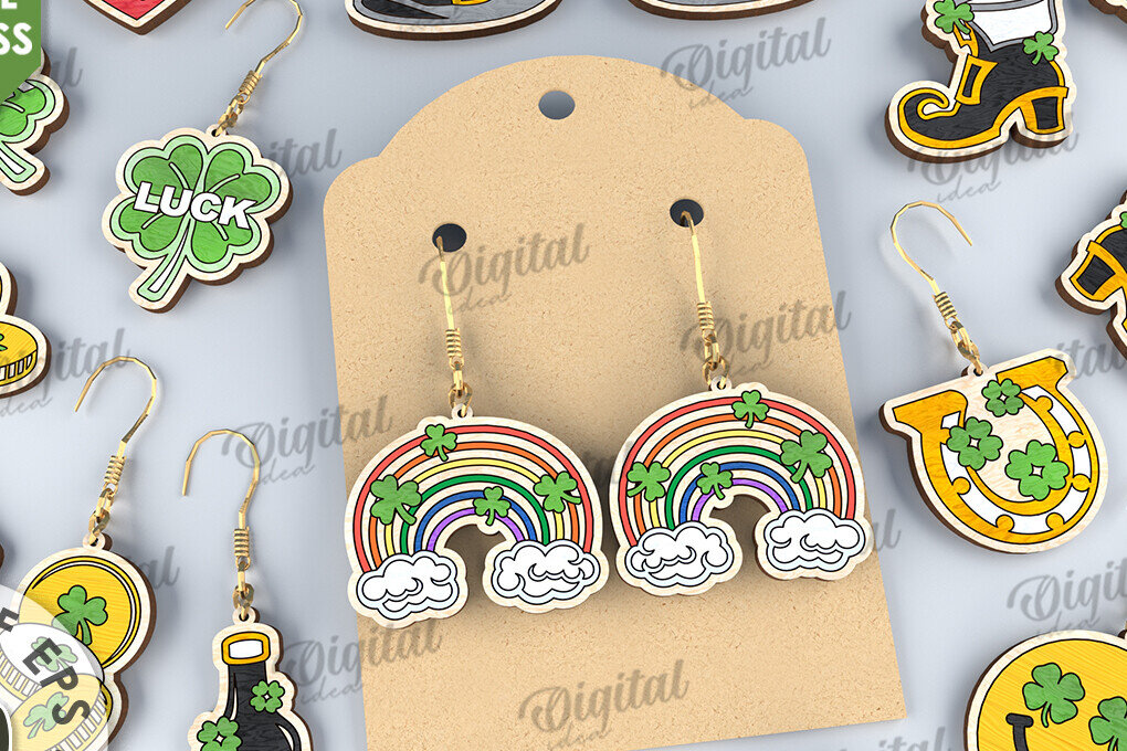 Intra απο ξύλο plywood 3mm-4mm πάχος – Πακέτο LaserCut Σκουλαρίκια St Patricks Day Δίασταση  5x5 cm INTRAFABR-114206994