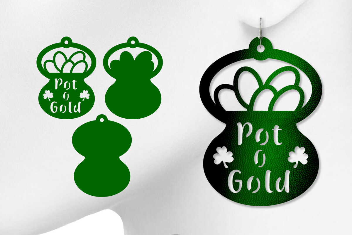 Intra απο ξύλο plywood 3mm-4mm πάχος – Σκουλαρίκια St Patrick's Day, Pot of Gold Δίασταση  5x5 cm INTRAFABR-6903138