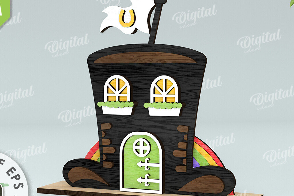 Intra απο ξύλο plywood 3mm-4mm πάχος – Κοπή λέιζερ του St. Patrick's Day House Δίασταση  20x20 cm INTRAFABR-116333515