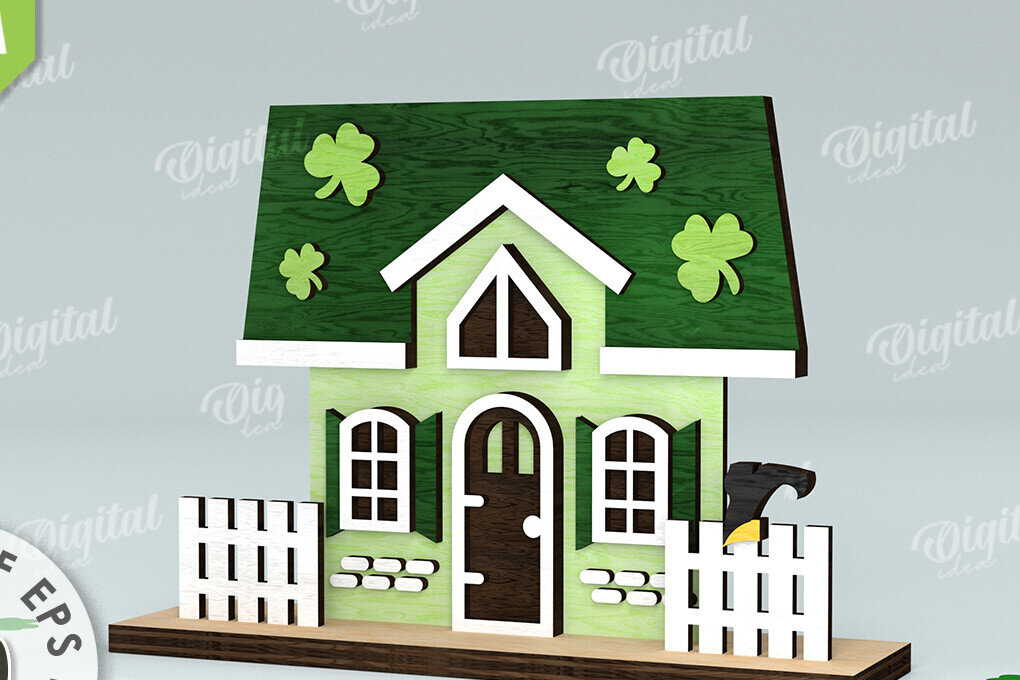 Intra απο ξύλο plywood 3mm-4mm πάχος – Κοπή λέιζερ του St. Patrick's Day House Δίασταση  20x20 cm INTRAFABR-116333167