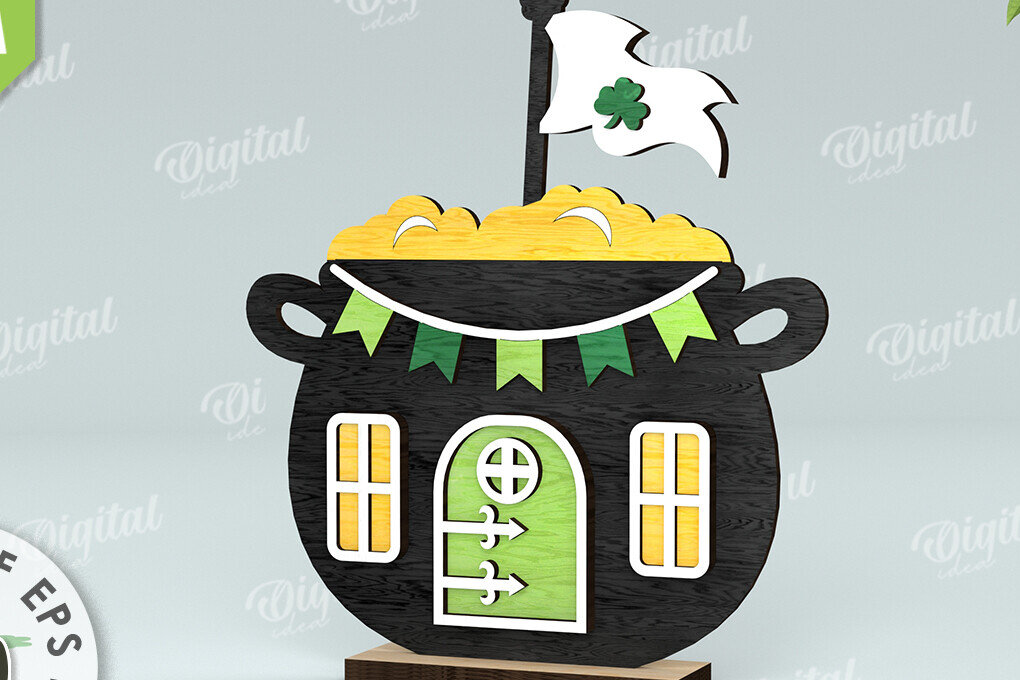 Intra απο ξύλο plywood 3mm-4mm πάχος – Κοπή λέιζερ του St. Patrick's Day House Δίασταση  20x20 cm INTRAFABR-116333191