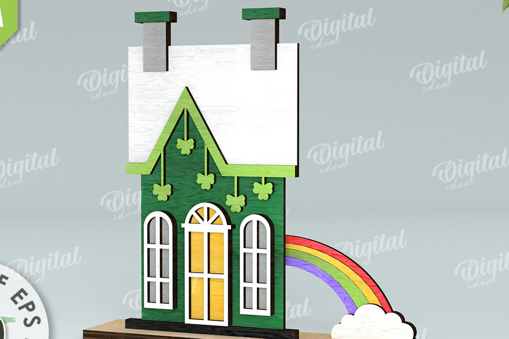 Intra απο ξύλο plywood 3mm-4mm πάχος – Κοπή λέιζερ του St. Patrick's Day House Δίασταση  20x20 cm INTRAFABR-116333257