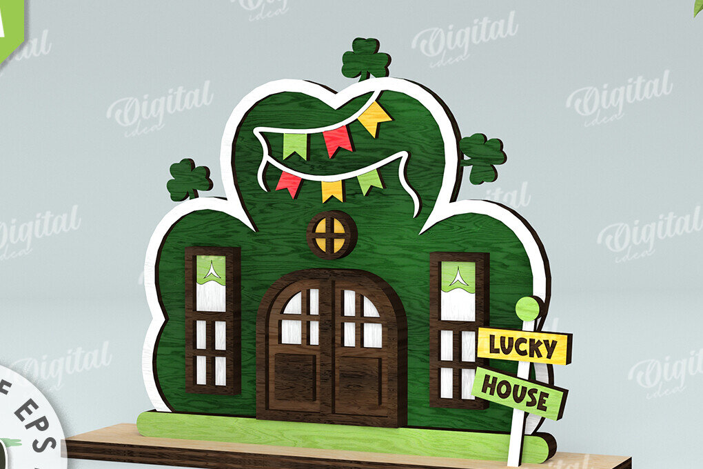 Intra απο ξύλο plywood 3mm-4mm πάχος – Κοπή λέιζερ του St. Patrick's Day House Δίασταση  20x20 cm INTRAFABR-116333298