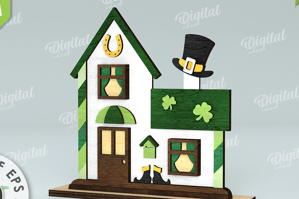 Intra απο ξύλο plywood 3mm-4mm πάχος – Κοπή λέιζερ του St. Patrick's Day House Δίασταση  20x20 cm INTRAFABR-116333316