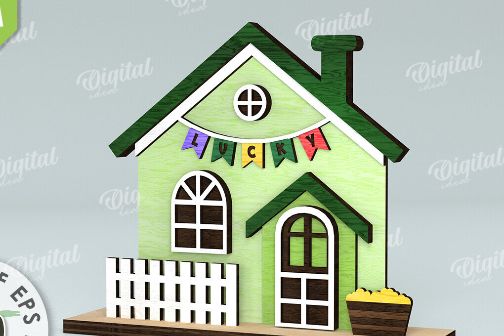 Intra απο ξύλο plywood 3mm-4mm πάχος – Κοπή λέιζερ του St. Patrick's Day House Δίασταση  20x20 cm INTRAFABR-116333358