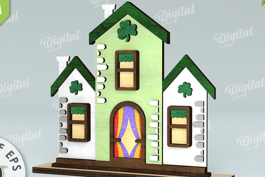 Intra απο ξύλο plywood 3mm-4mm πάχος – Κοπή λέιζερ του St. Patrick's Day House Δίασταση  20x20 cm INTRAFABR-116333417