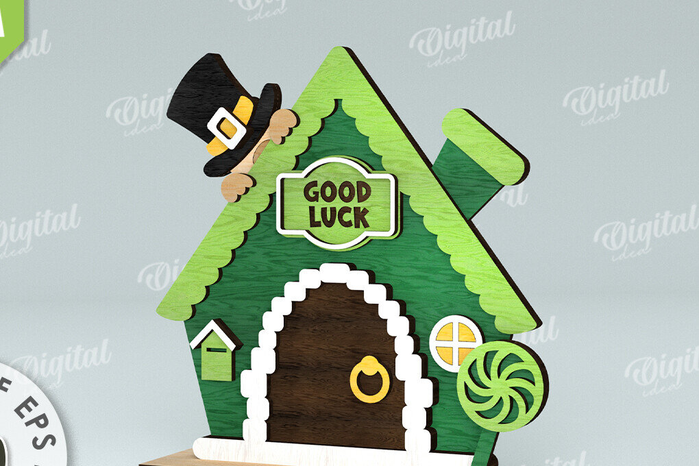 Intra απο ξύλο plywood 3mm-4mm πάχος – Κοπή λέιζερ του St. Patrick's Day House Δίασταση  20x20 cm INTRAFABR-116333459