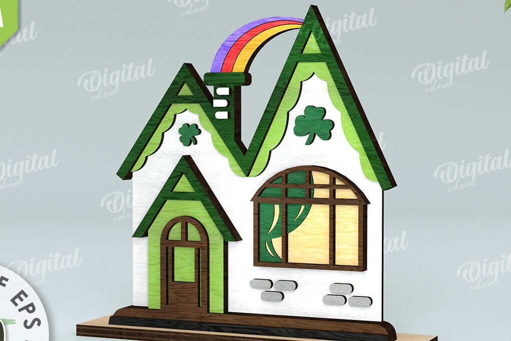 Intra απο ξύλο plywood 3mm-4mm πάχος – Κοπή λέιζερ του St. Patrick's Day House Δίασταση  20x20 cm INTRAFABR-116333107