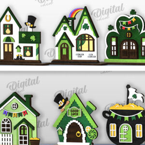 Intra απο ξύλο plywood 3mm-4mm πάχος – Πακέτο LaserCut Houses St. Patrick's Day Δίασταση  20x20 cm INTRAFABR-116360490