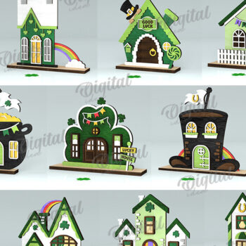 Intra απο ξύλο plywood 3mm-4mm πάχος – Πακέτο LaserCut Houses St. Patrick's Day Δίασταση  20x20 cm INTRAFABR-116360490 - Image 2