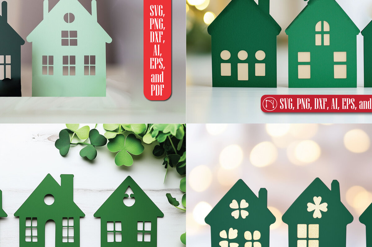 Intra απο ξύλο plywood 3mm-4mm πάχος – Πακέτο St. Patrick's Day Houses Δίασταση  20x20 cm INTRAFABR-117849436