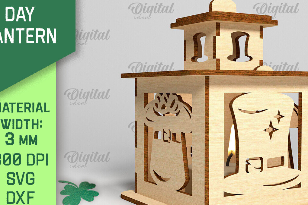 Intra απο ξύλο plywood 3mm-4mm πάχος – Φανάρι του Αγίου Πατρικίου. 3D Laser Δίασταση  20x20 cm INTRAFABR-88074115