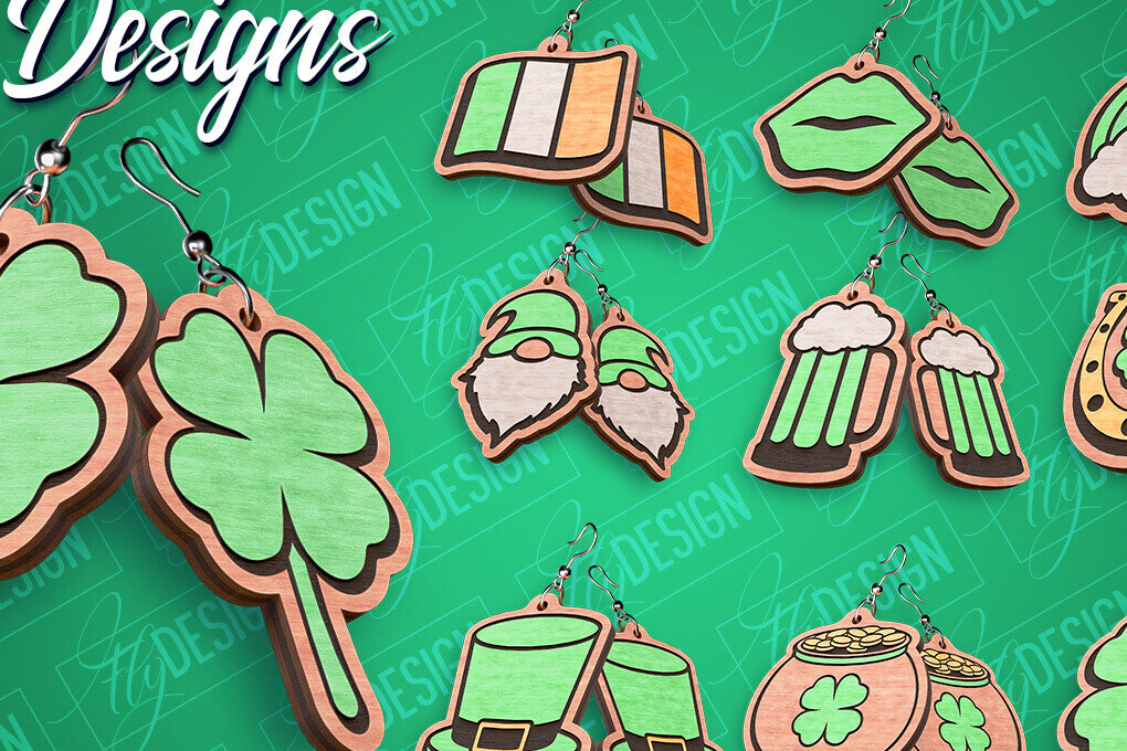 Intra απο ξύλο plywood 3mm-4mm πάχος – Σκουλαρίκια λέιζερ St. Patricks Day | CNC Δίασταση  5x5 cm INTRAFABR-82462056