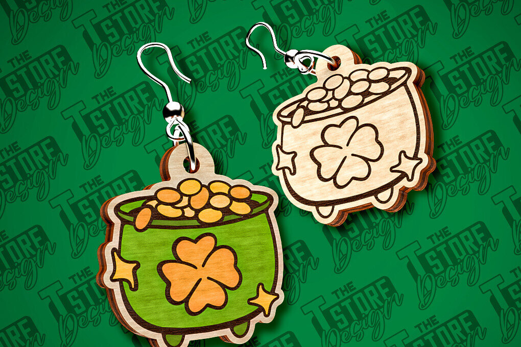 Intra απο ξύλο plywood 3mm-4mm πάχος – Σκουλαρίκια λέιζερ St. Patricks Day | CNC Δίασταση  5x5 cm INTRAFABR-83549916