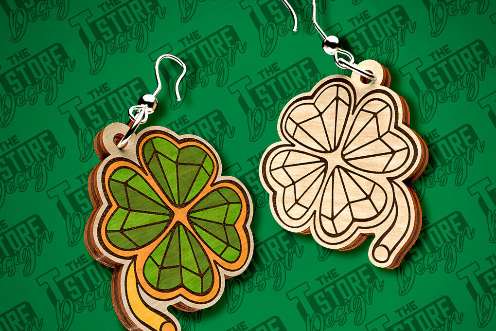 Intra απο ξύλο plywood 3mm-4mm πάχος – Σκουλαρίκια λέιζερ St. Patricks Day | CNC Δίασταση  5x5 cm INTRAFABR-83549935