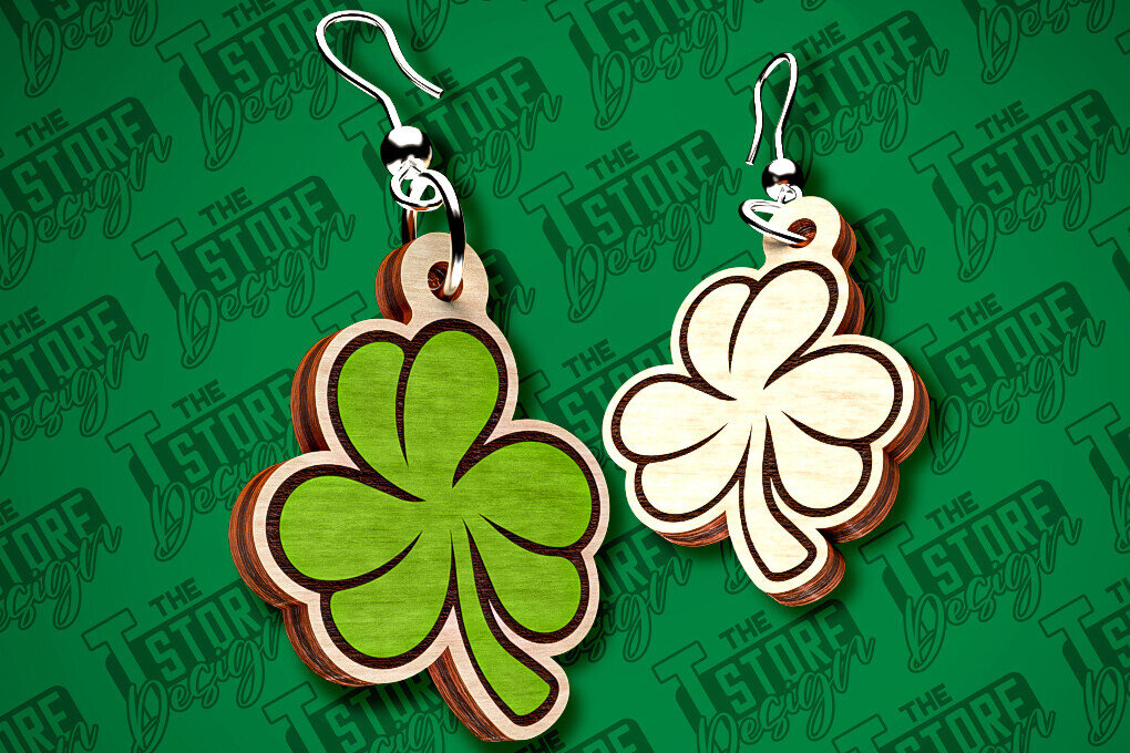 Intra απο ξύλο plywood 3mm-4mm πάχος – Σκουλαρίκια λέιζερ St. Patricks Day | CNC Δίασταση  5x5 cm INTRAFABR-83550017