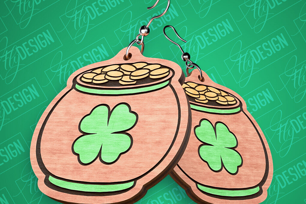 Intra απο ξύλο plywood 3mm-4mm πάχος – Σκουλαρίκια λέιζερ St. Patricks Day | CNC Δίασταση  5x5 cm INTRAFABR-82460770