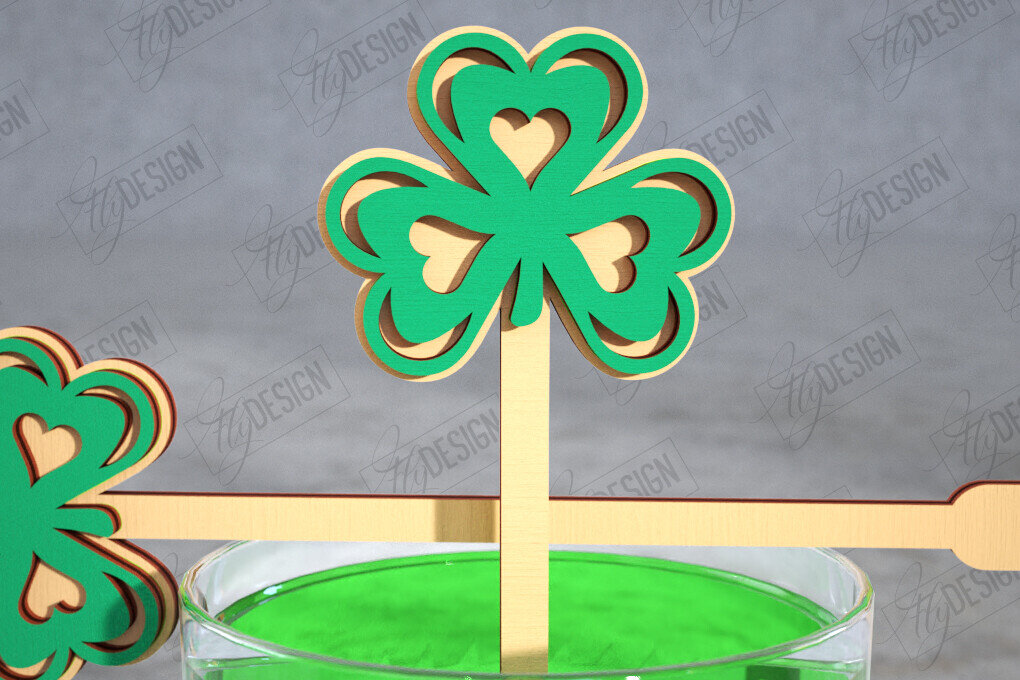 Intra απο ξύλο plywood 3mm-4mm πάχος – St Patrick's Day Sticks Stirring Drink Δίασταση  20x20 cm INTRAFABR-115436696